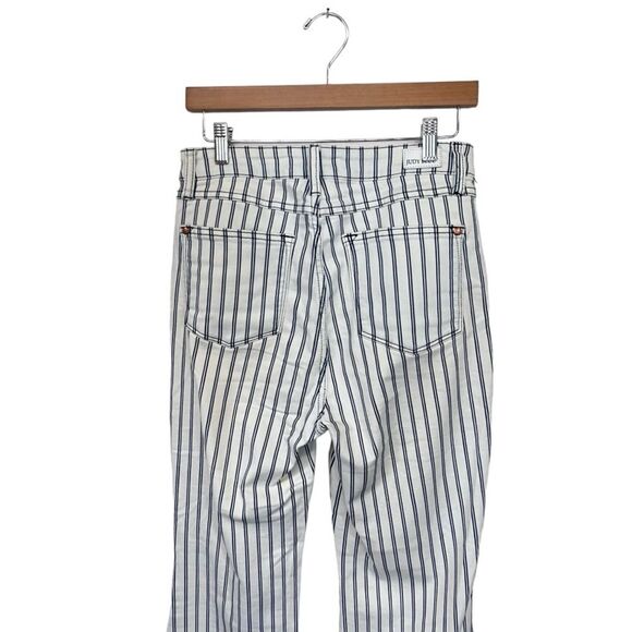 Judy Blue | Ultra High Rise Super Flare Raw Hem White Blue Stripe pants 7/28 - Picture 5 of 10